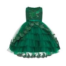 Платье с цветочным узором для девочек; платье-пачка принцессы с вышивкой и блестками; детское вечернее платье; детское свадебное платье; костюм для девочек