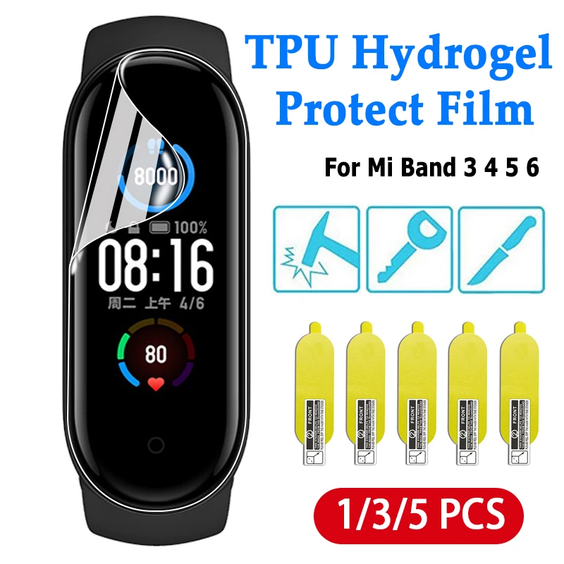 1/3/5pcs TPU Hydrogel Protective Film For Xiaomi Mi Band 6 5 4 3 screen protector Soft Film Covering Full Screen For Mi band 6 5