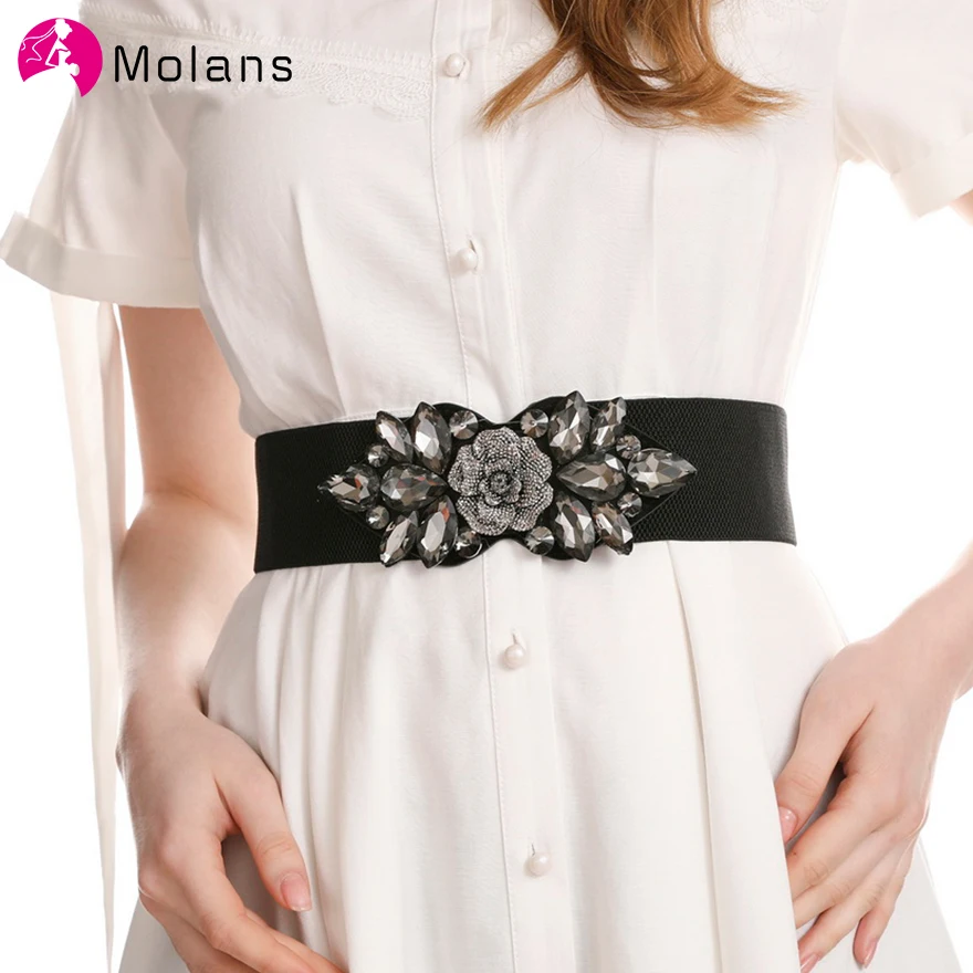 

Molans Exquisite Glitter Flower Belts Irregular Waterdrop Transparent Rhinestones Waistbands Luxurious Women Buttoning Girdle