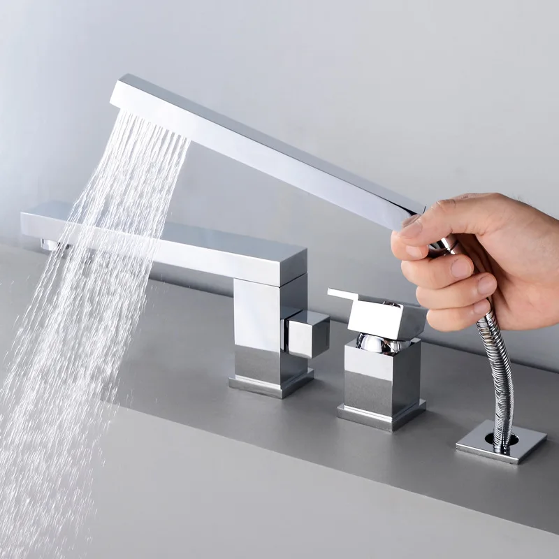 

Square Sway Tub Edge Tap Rotatable Copper Hot And Cold Split Bathroom Hot And Cold Faucet YG1008