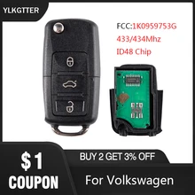 YLKGTTER дистанционный ключ автомобиля для VW/Volkswagen Passat B5 B6 Skoda Tiguan Touran Golf 4 Polo с 1K0 959 753 G ID48 чип 434 МГц