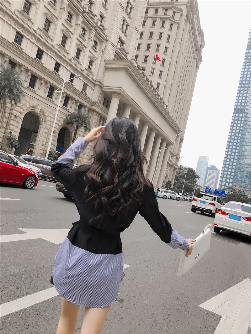 

2019 Korean-style New Style Autumn Fashion Mixed Colors Single Breasted Long Sleeve Bandage Cloth Waist Hugging Slimming Mid-len