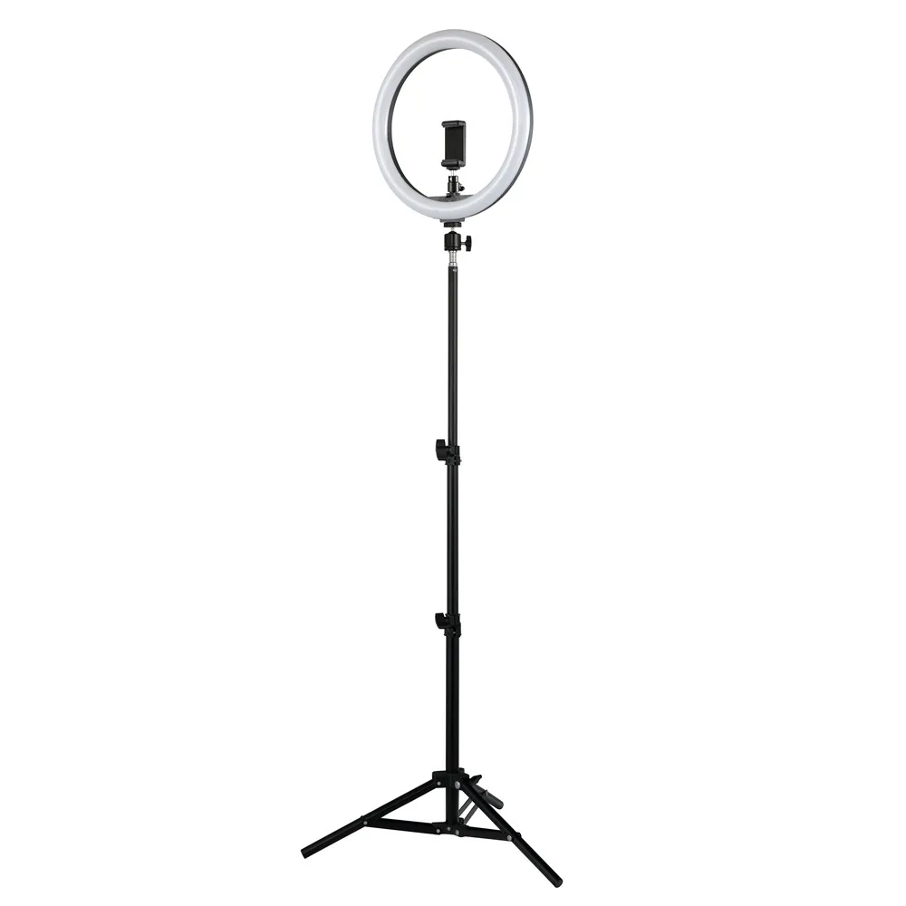 12 inch LED Ring Light Photography Dimmable 5500K 24W Photo Studio Light Adapter Plug for iPhone with 1.1m Tripod Phone Bags