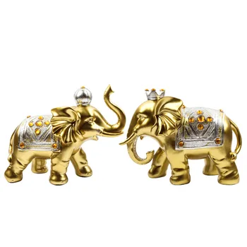 

European Gold Lucky Elephant Figurine Statue Creative Animal Sculpture Room Decor Fengshui Ornament Home Decoration Accessories