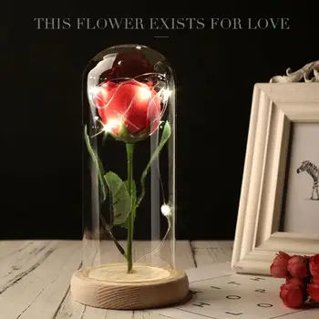 

Glass Preserved Fresh Flower Rose Glass Cover Soap Flower Valentine'S Day Hotel Gift LED Immortality Romantic