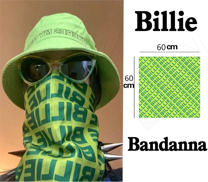 Для мальчиков и девочек Billie Eilish бандана Косплэй Billie Eilish костюм, реквизит зеленый квадратный шарф шикарные стильные ботинки в стиле хип-хоп и повязка на голову