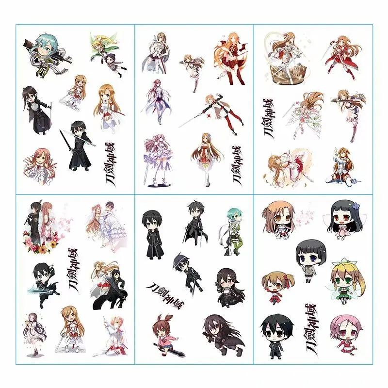 

6pcs/lot Sword Art Online SAO Anime Stickers Pegatinas Book Sticker Pack Classic Toys Skateboard Doodle Sticker Toys