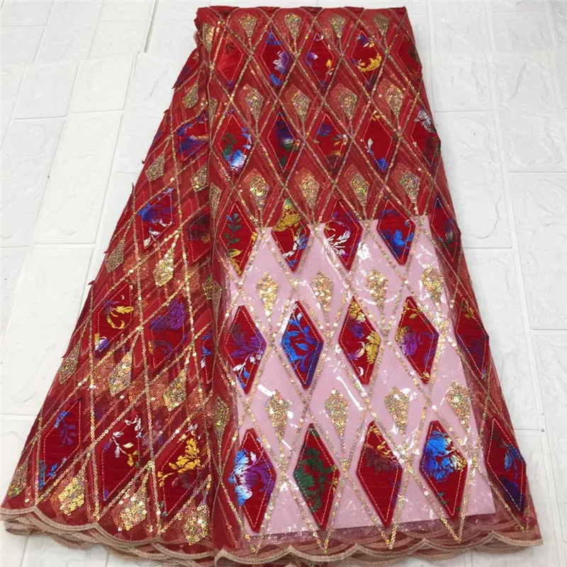

Кружевная ткань, Красный Французский тюль, Высококачественная африканская кружевная ткань, тяжелые блестки, нигерийские сетчатые кружева для свадебного шитья