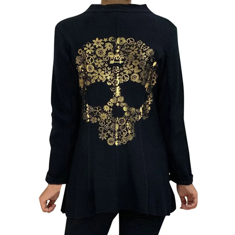 

2019 Fall Clothing Fashion Solid Color Skull Head Printed Long Sleeve Women Open Stitch Women Cardigans Women Jacket