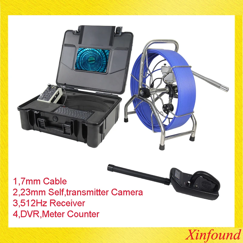 

60m 7mm DVR Sewer Drain camera 23mm 512hz sonde endoscope inspection camera autoself leving Sewer Cameras with meter counter