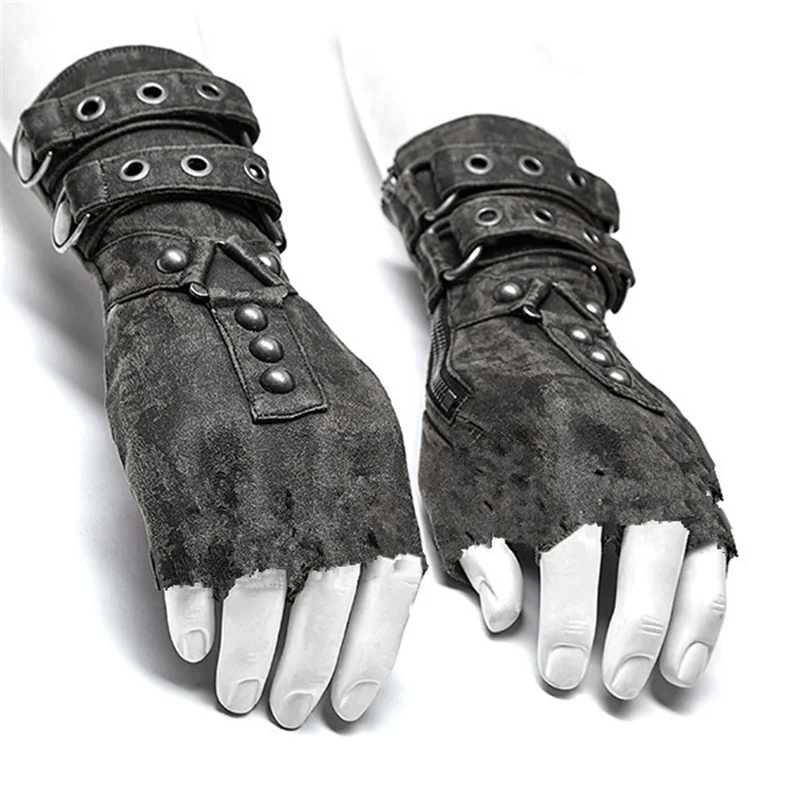 Medieval Men Cosplay Retro Gloves Steampunk Style Men Arm Guard Rivet Gloves Belt Buckle Adjustable Halloween Accessories