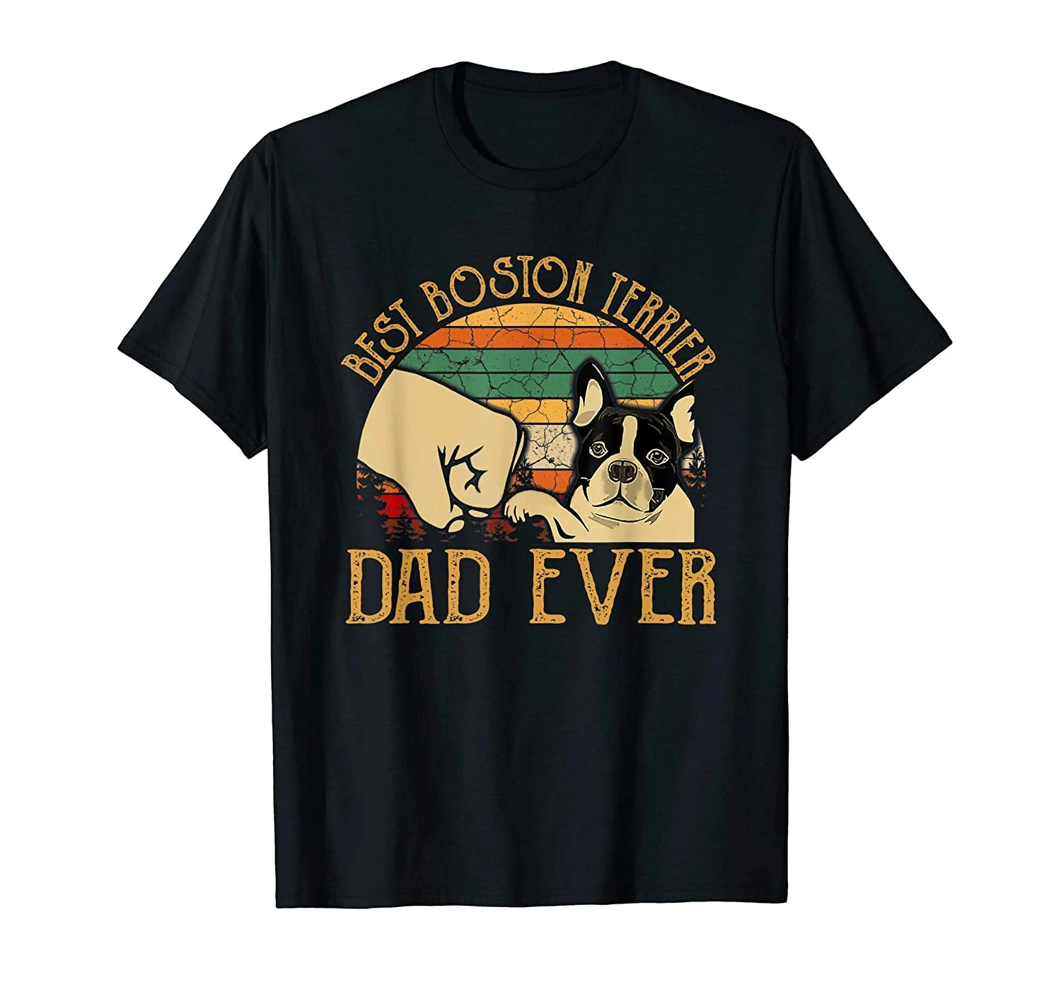 

Retro Vintage Best Boston Terrier Dad Ever T-Shirt Men Cotton Tees Tshirt Harajuku Streetwear