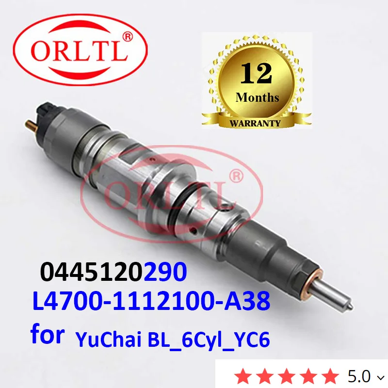 

ORLTL Genuine New Common Rail Fuel Injector 0 445 120 290 0445120290 L4700-1112100-A38 For YuChai BL_6Cyl_YC6