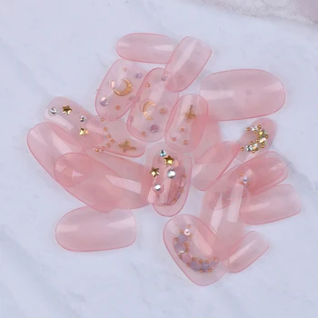 

24Pcs/set Fashion False Nails Acrylic Gel Pink Fairy Fake Nails Art Tips Tools