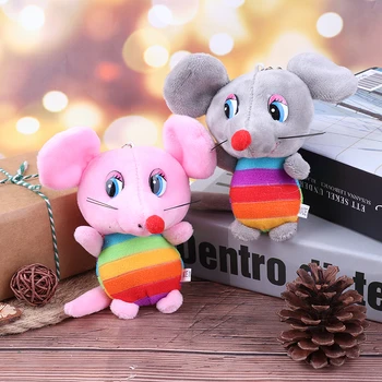 

1 PCS 12CM New 2020 Rat Year Mascot Toy Cute Striped Clothes Mouse Doll Pendant keychain Holiday Gift For Girls Boys