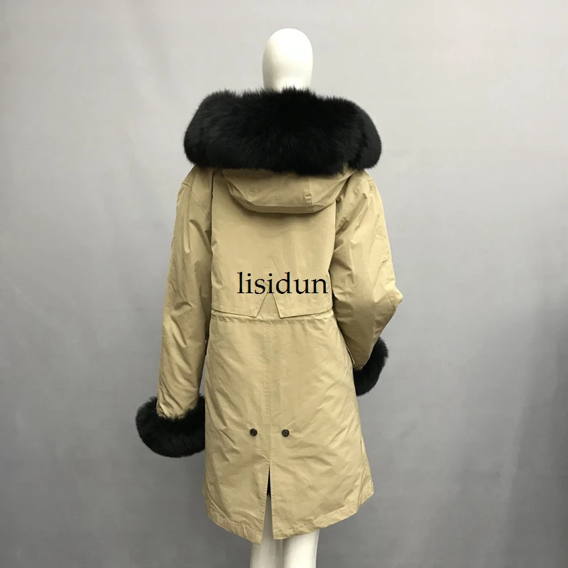 LISIDUN настоящая меховая Парка женская зимняя куртка натуральный Серебряный лисий мех пальто с капюшоном настоящая подкладка из кроличьего меха куртка женская шуба