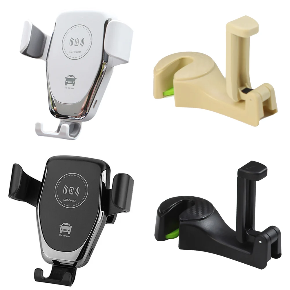 

2in1 Wireless Car Charger Mount 10W Auto Clamping Phone Fast Charge Holder Car Hook Headrest Hanger with Phone Holder