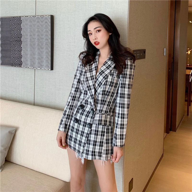 Hong Kong аромат нежный Ретро Элегантный Slim Fit словесность и искусство плед Корейский стиль костюм топы