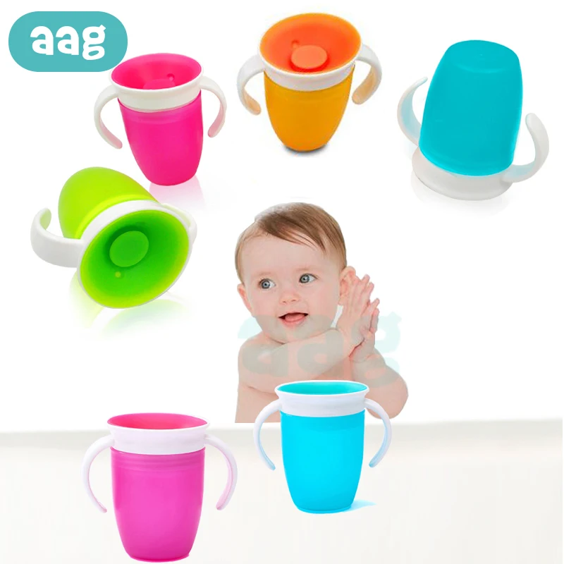 

AAG Baby Cups 360 Degrees Can Be Rotated Baby Learning Drinking Cup Handle Flip lid Leakproof Infant Feeding Bottle BPA Free