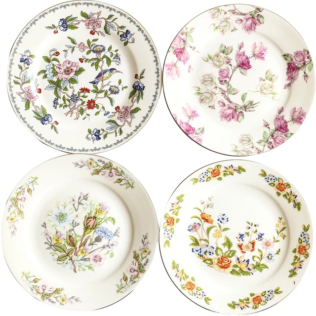 Pastoral style flower pattern glazed colorful bone china dinner plate  4