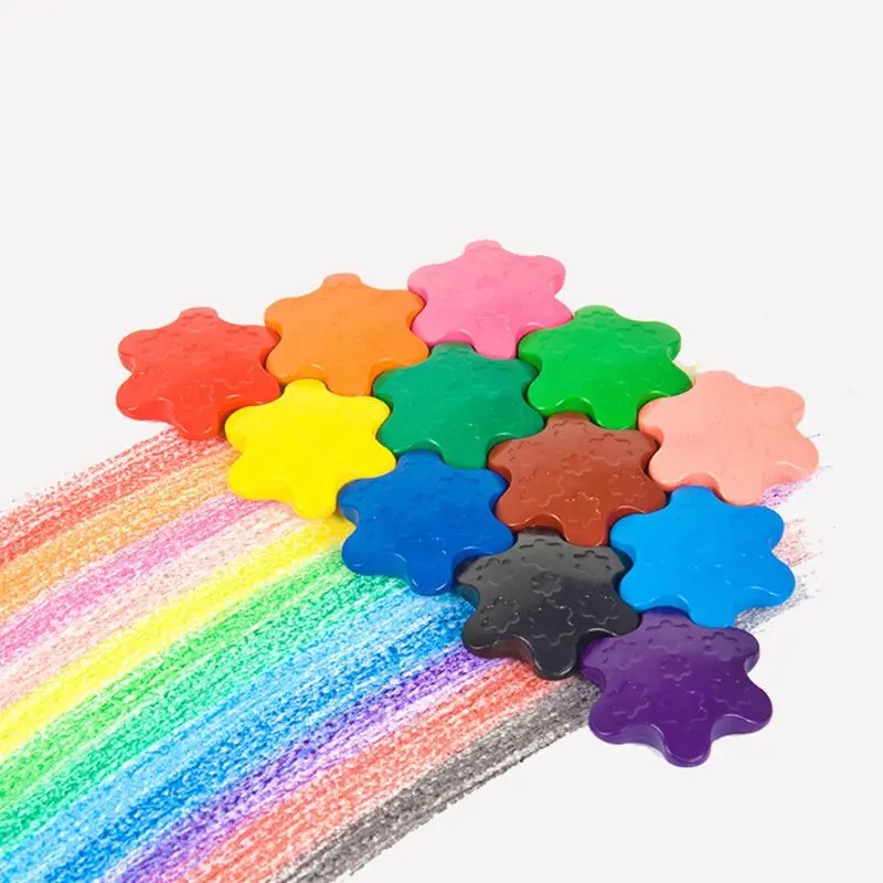 

12 Colors Non-toxic Wax Snowflake Shape Crayons Kids Washable Painting Drawing D08A