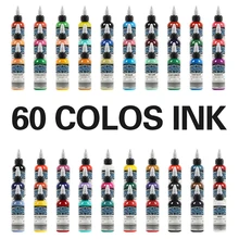 60 цветов, набор чернил для татуажа, микроблейдинг, 30 мл/бутылка, Перманентный макияж, пигмент для татуировки и краски для тела, пигмент 1 унц