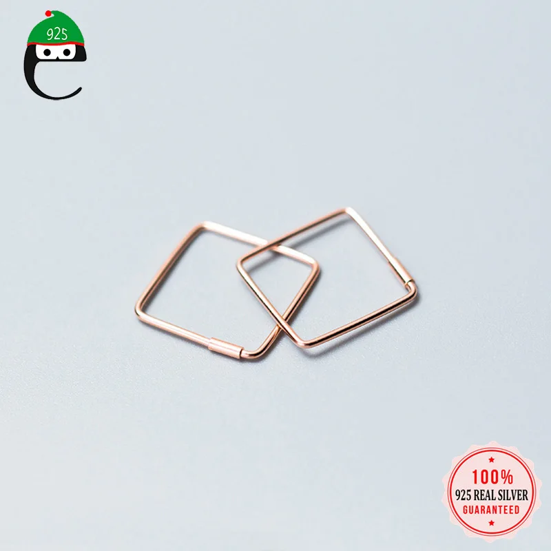 ElfoPlataSi Unique Square Triangle Shaped Piercing Huggie Hoop Earring For Women Sterling Silver jewelry Earing Jewelry XY1207