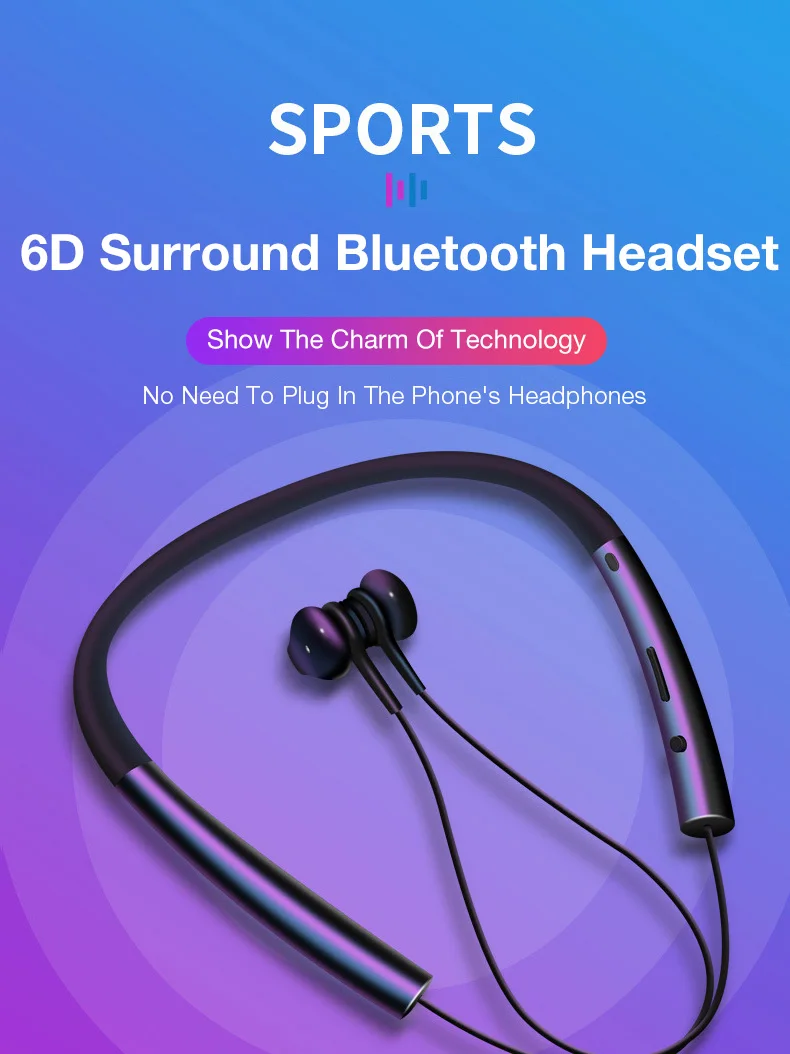 KUSDO Bluetooth наушники беспроводные магнитные шейные наушники громкой связи спортивные стерео наушники для samsung Xiaomi с микрофоном