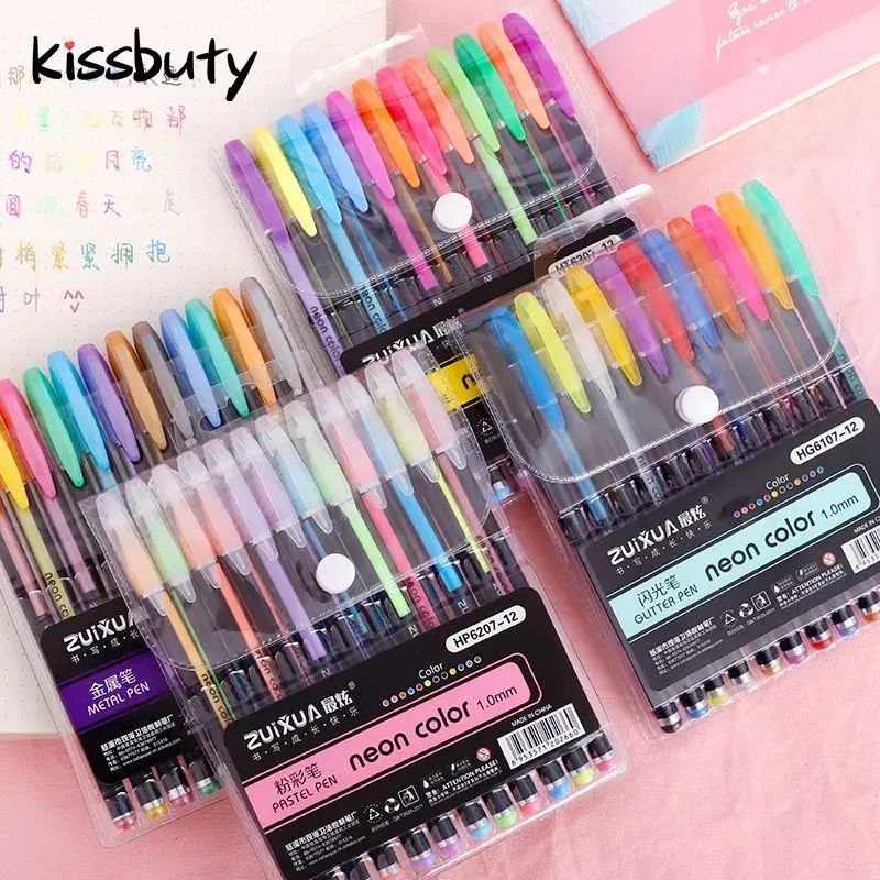 Gel Pen Set 12/18/24 Colors Pastel Metallic Neon Glitter Pens for Adult Coloring Book Journals Drawing Doodling Art Markers gel pens,color pen set,colored pens,drawing pens