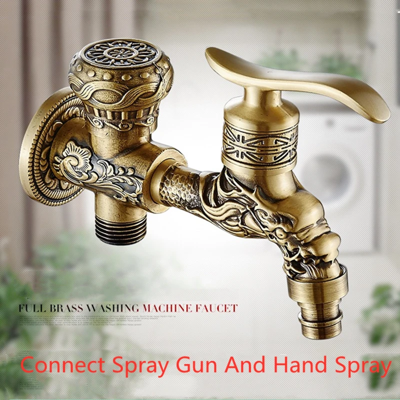 Dragon Carved Bibcock Copper Antique Gardan Single Cold Retro Washer Faucet Bathroom Accessories Toilet Mop Pool Taps Hardware |