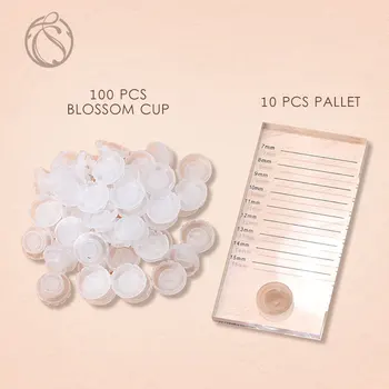 

10pcs Eyelashes Stand Pallet With 100pcs False Eyelashes Blooming Cups Planting Grafting Rapid Bloom Sun Flower Glue Cup Tools