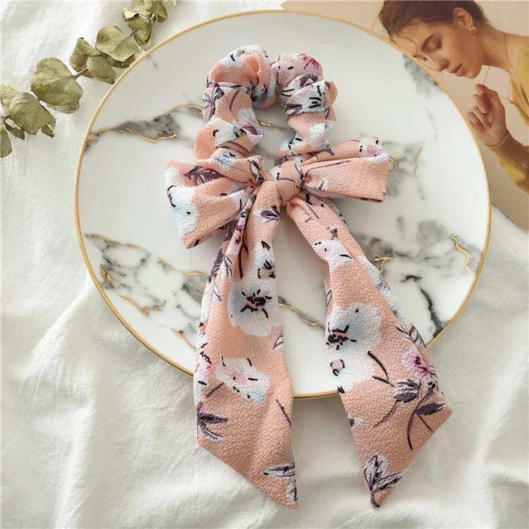 Bow Streamers Hair Ring Fashion Ribbon Girl Hair Bands Scrunchies Horsetail Tie Solid Headwear Hair Accessories - Цвет: F299A