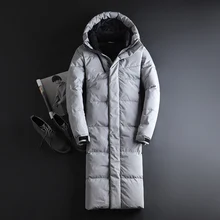 Зимнее пальто из 90% белого утиного пуха, узор, мужские уплотненные удлиненные пуховики, приталенная теплая куртка с капюшоном, мужской тренд