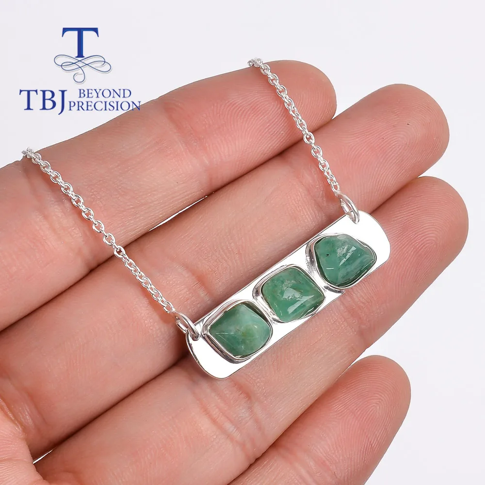 

2022 New 925 sterling silver handmade emerald necklace real zambia rough gemstones fine jewelry for women nice gift tbj