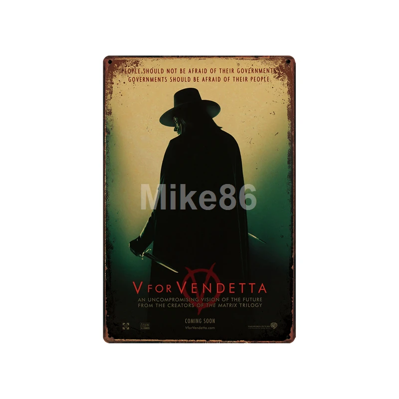 [Mike86] V для фильма Вендетта винтажный металлический постер Паб Магазин Ретро Классическая живопись художественный плакат Искусство 20*30 см LT-1781