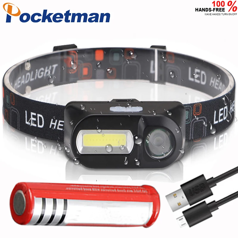 Portable mini XPE+COB LED Headlamp USB Rechargeable Camping Head lamp Fishing headlight flashlight torch | Освещение