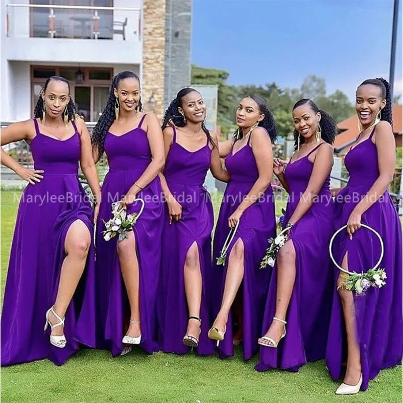 African Women Bridesmaid Dresses Spaghetti Strap A-line Purple Long Wedding  Party Dress Front Split Maid Of Honor Dress Cheapest - Bridesmaid Dresses -  AliExpress