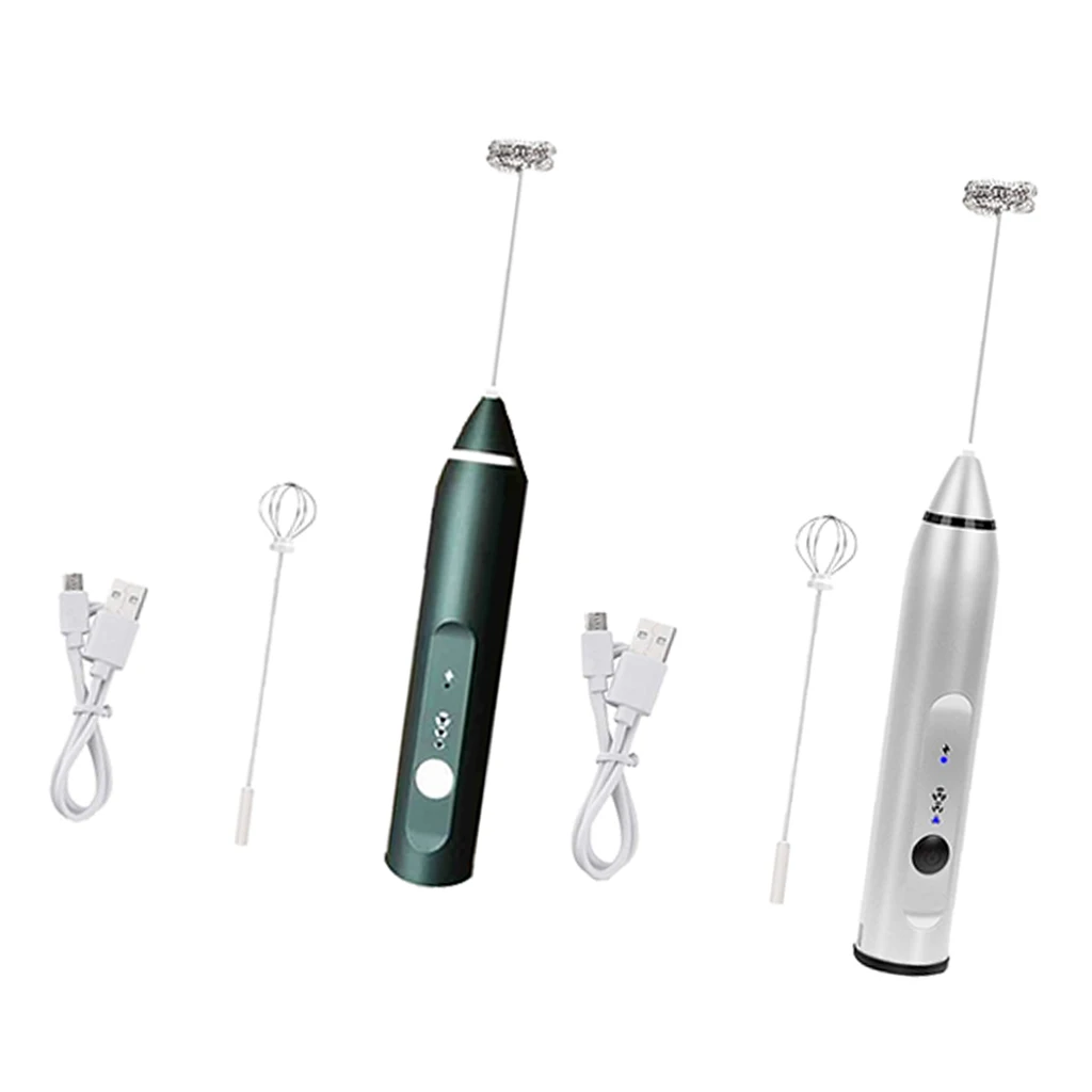 2Set(Silver &Black) Handheld Electric Milk Frother with Eggbeater Electric Foam Maker For Coffee, Lattes, Cappuccino, Hot