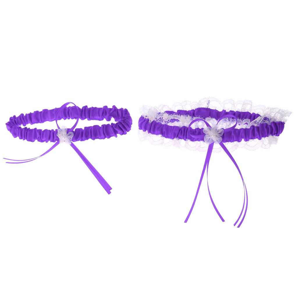 2Pcs Rustic Bridal Wedding Garter Floral Stretch Bridal Lace Satin Bowknot Thigh Ring Soft Socks Hen Party Lace Pearls Garter