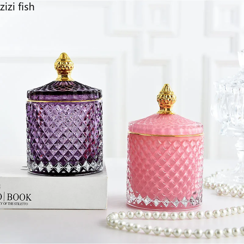 Glass Storage Jars Retro Aroma Candle Jar Jewelry Storage Box Crown Decorative Crystal Jar with Lid Spice Organizer