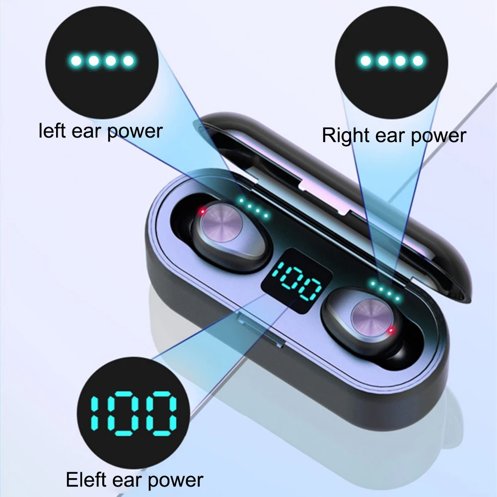 F9 Bluetooth 5,0 V беспроводные наушники TWS водонепроницаемые HD наушники беспроводные стерео беспроводные наушники с шумоподавлением игровая гарнитура Мощный светодиодный дисплей блютуз наушники