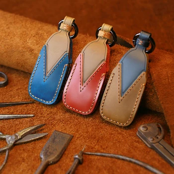 

Leather Car Key Case Cover For Benz New E Class E200L E300L 2017 mad horse leather car key Chain Ring Car key Shell package