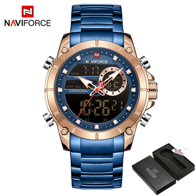 Naviforce Orologio Uomo Militare Multifunzione – LED, Quarz, Acciaio, Impermeabile 30m