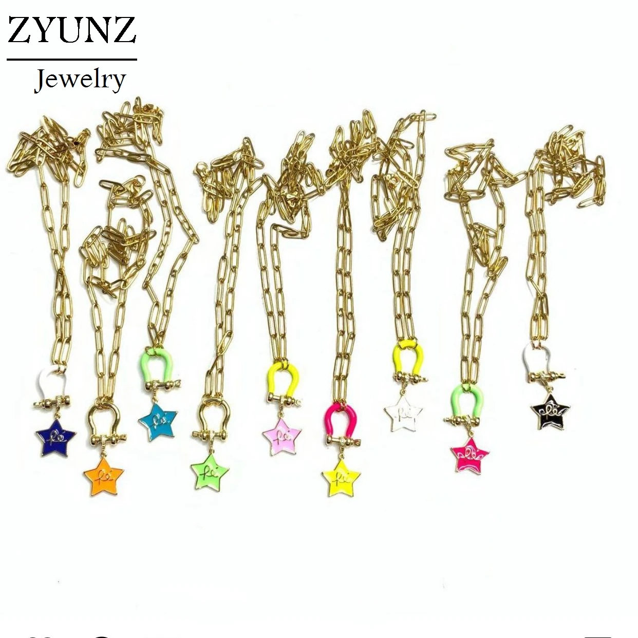

5PCS, Gold Chain Enamel Star Necklace For Women With Geometric Sprial Clasp Necklace Coffee Bean Necklaces Jewelry Gifts
