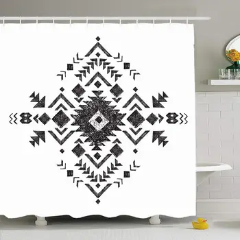 

Shower Curtain Set with Hooks 72x78 Hand Symbol Decor Drawn Black White Ornament Tribal Aztec Hipster Design Miscellaneous