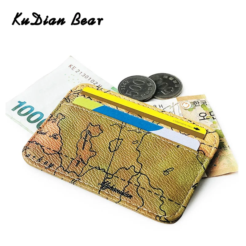 

KUDIAN BEAR PU Leather Credit Card Holder Card Organizer Men Designer ID Bank Card Case Travel Wallet Mini Purse BIH107 PM49