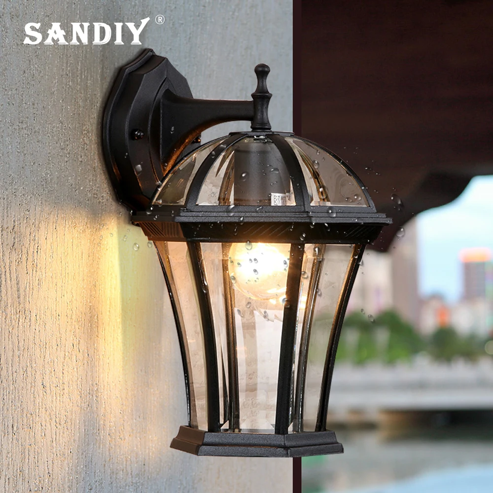 SANDIY Retro Wall Lamp Waterproof IP65 Glass Porch Lamp Outdoor Vintage Sconce for Courtyard Gate Outside Wall Mounted Lightings