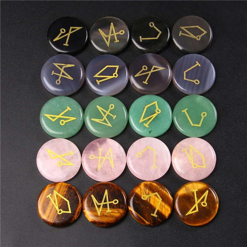 

4Pcs/lot 25mm Natural Rock Quart Crystal Runes Tumbled Stone Divination Aventurine Rune Fortune-telling Reiki Healing Gift Decor