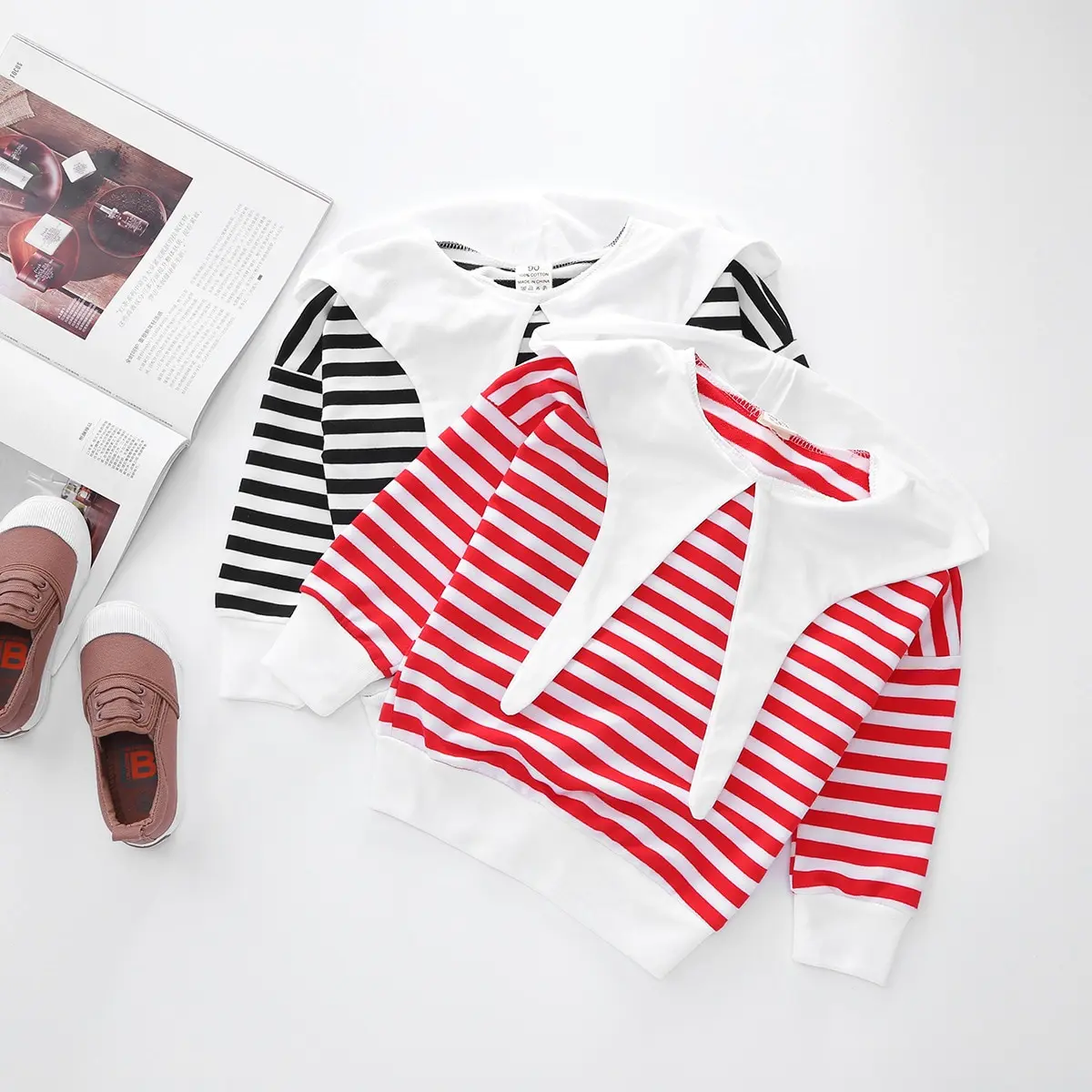 SHUJIN Kids Chlothing/топы в полоску с капюшоном для девочек, свитер Детская футболка с капюшоном и воротником «летучая мышь» для девочек детская одежда из хлопка