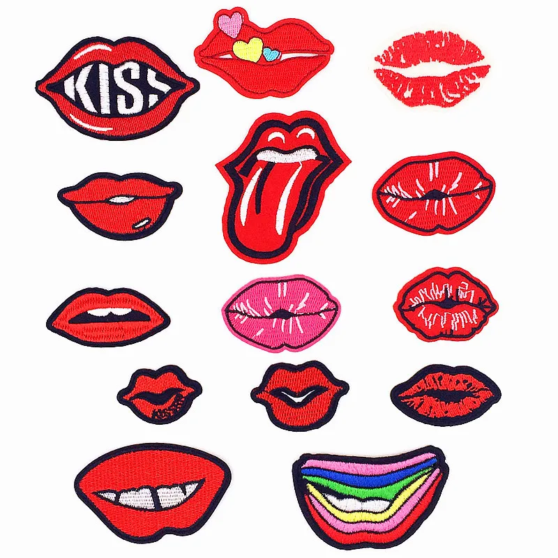 High quality embroidered iron on cartoon red lip kiss patch DIY clothes jeans decorative repair sewing applique | Дом и сад